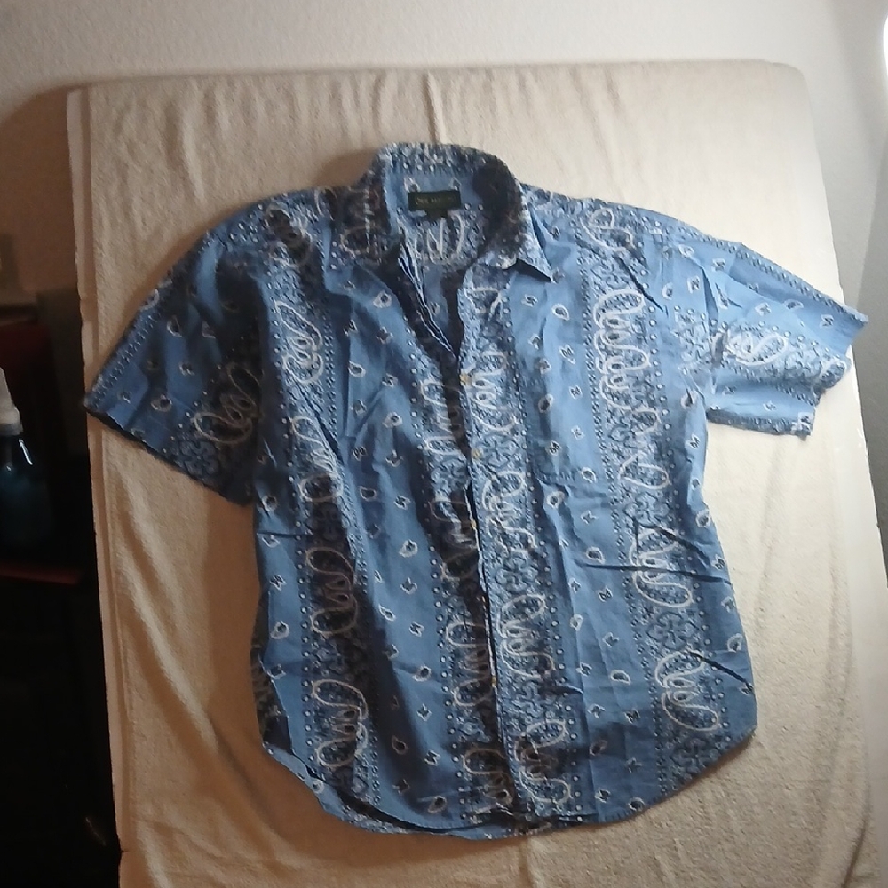 Neil Martin Button Down Shirt Blue , Black , White Large